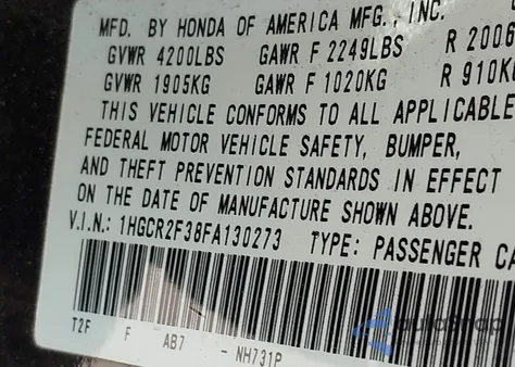 2015 Honda Accord Lx from USA, damaged, VIN 1HGCR2F38FA130273